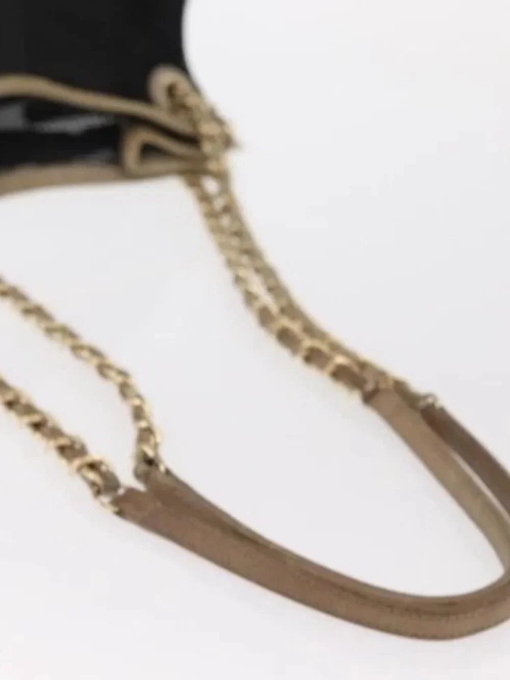 CHANEL Chain Shoulder Bag Nylon Leather Black Gold CC Auth bs32086